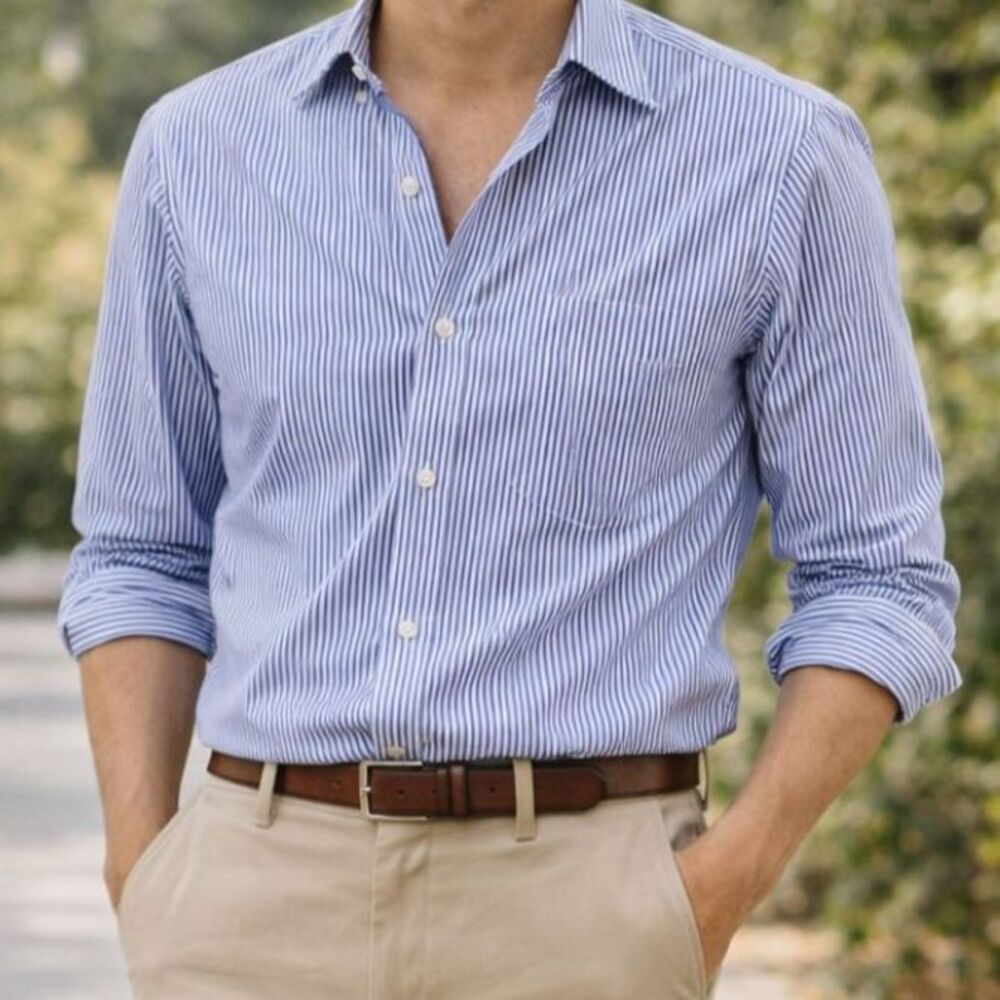Lauren Ralph Lauren Men’s Shirt 17.5 34/35 Blue White Striped Cotton Preppy